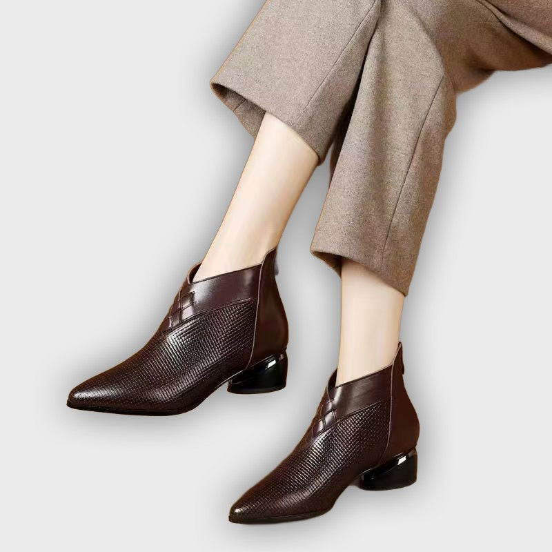 Noelle – Women’s PU Leather Ankle Boots with Pointed Toe & Textured Sides