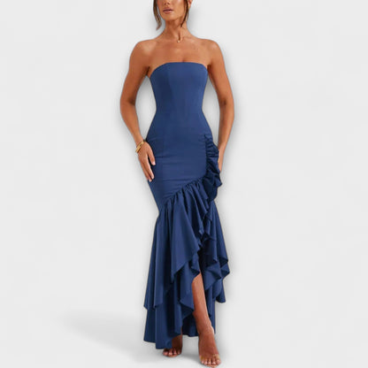 Zuri - Off-Shoulder Slim Fit Maxi Dress with Asymmetrical Hemline