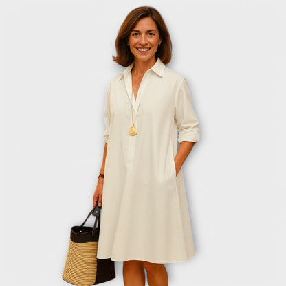 Contemporary Collared Shirt Dress with Three-Quarter Sleeves
