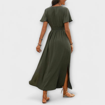 Heather - Elegant Boho V-Neck Dress with Long Sleeves