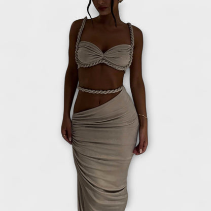 Jane - Stylish Gradient Braid Crop Top and Overskirt Set