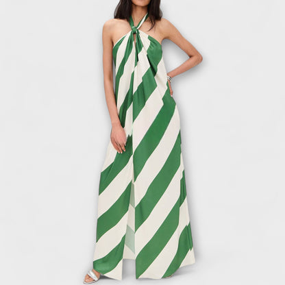 Marlowe - Striped Halter Backless Maxi Dress