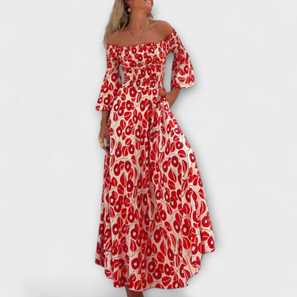 Bella - Off-Shoulder Dress with Ocean Floral Print