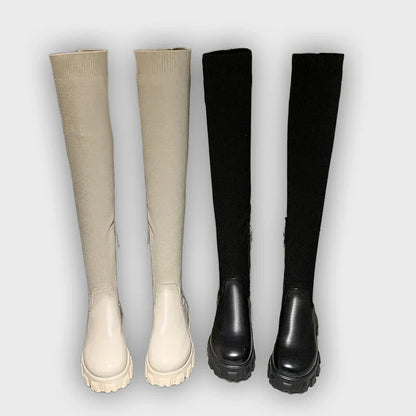 Aino – Women’s Over-the-Knee Stretch Boots – Medium Heel, Casual Outdoor