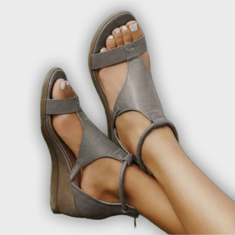 Elena Women’s Wedge Sandals – Open Toe – T-Strap – Ankle Strap – Casual Fit