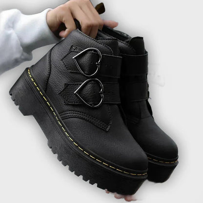 Ronja – Women’s Chunky Ankle Boots with Heart Buckle Straps