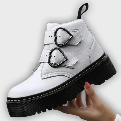 Ronja – Women’s Chunky Ankle Boots with Heart Buckle Straps