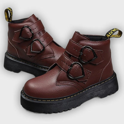 Ronja – Women’s Chunky Ankle Boots with Heart Buckle Straps