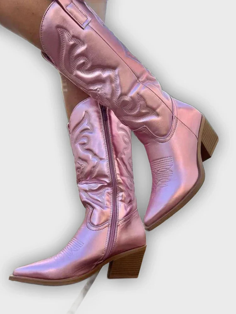 Rowena – Women’s Mid-Calf Cowboy Boots with Stitching & Pointed Toe