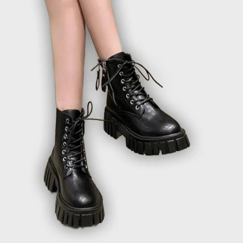 Selma – Women’s Chunky Platform Combat Boots with Side Zip & Lace-Up