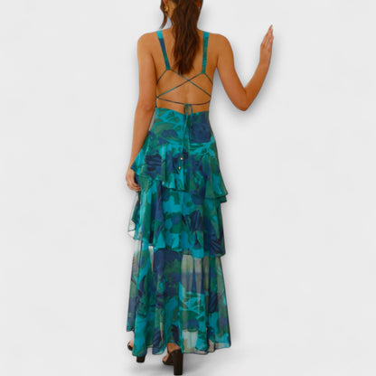 Domenica - V-Neck Chiffon Dress with Flowing Layers